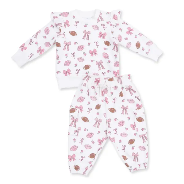 ANGEL DEAR Baby Ruffle Sweatshirt and Fashion Cargo Pants FOOTBALLS & BOWS