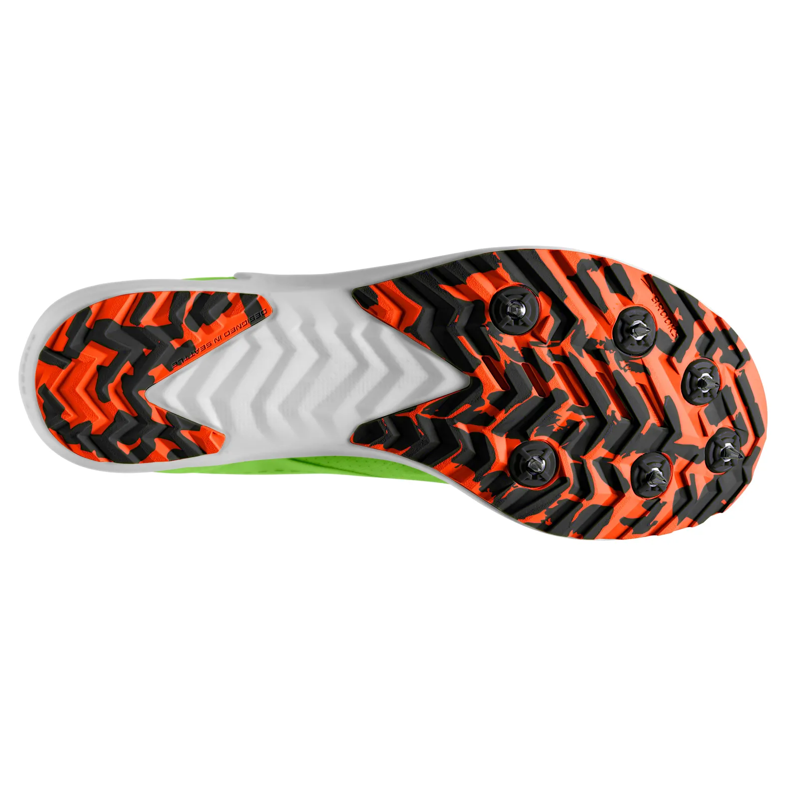 BROOKS Unisex Draft XC Spikes Green Gecko/Red Orange/White