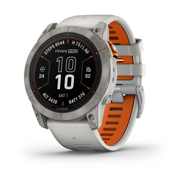 Garmin fenix 7X Pro - Sapphire Solar Edition Titanium with Fog Gray/Ember Orange Band