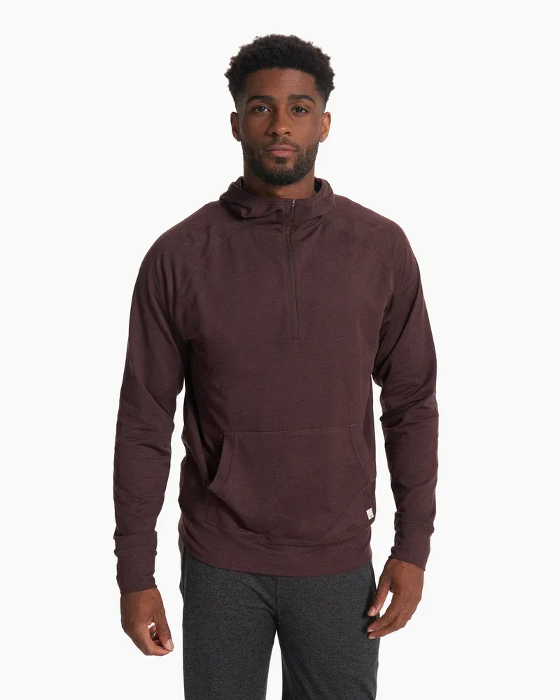 Vuori Men's Ponto Performance Half Zip Hoodie Mahogany Heather