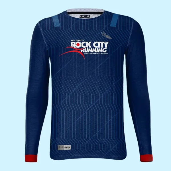 BAKLINE INC Rock City Running Blue Men's LS 2023 BLUE W/RED SLEEVE CUFF