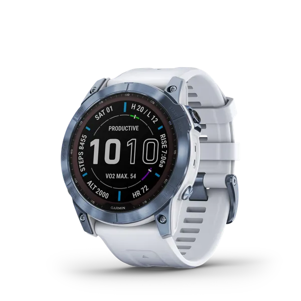 Garmin fenix 7X - Sapphire Solar Edition Mineral Blue Titanium with Whitestone Band