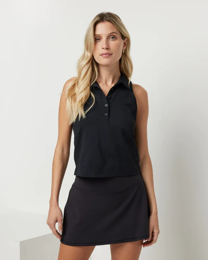 Vuori Women's Pique Polo Tank Black Vuori Women's Pique Polo Tank Black