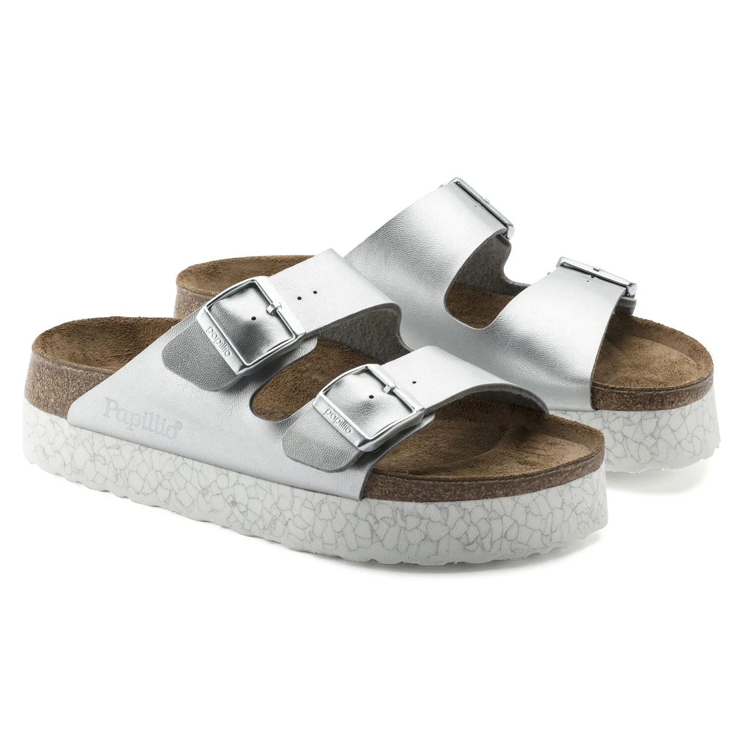 Birkenstock Arizona Platform Platinum Silver BirkoFlor