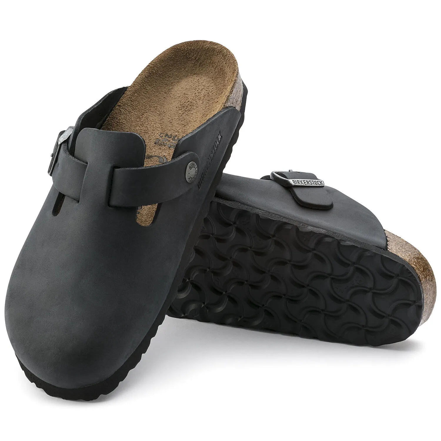 Birkenstock bostonブラック 43 Birkenstock Boston Black Suede Leather Clog Soft Footbed