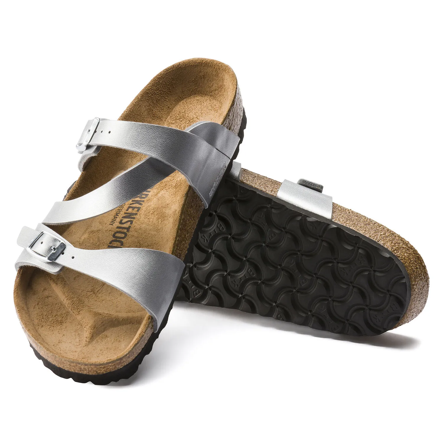 Birkenstock Salina Silver Metallic Strappy Cork Footbed Sandals Mens 42 L11 M9 Birkenstock Florida shiny glitter silver Birko-Flor main image 3