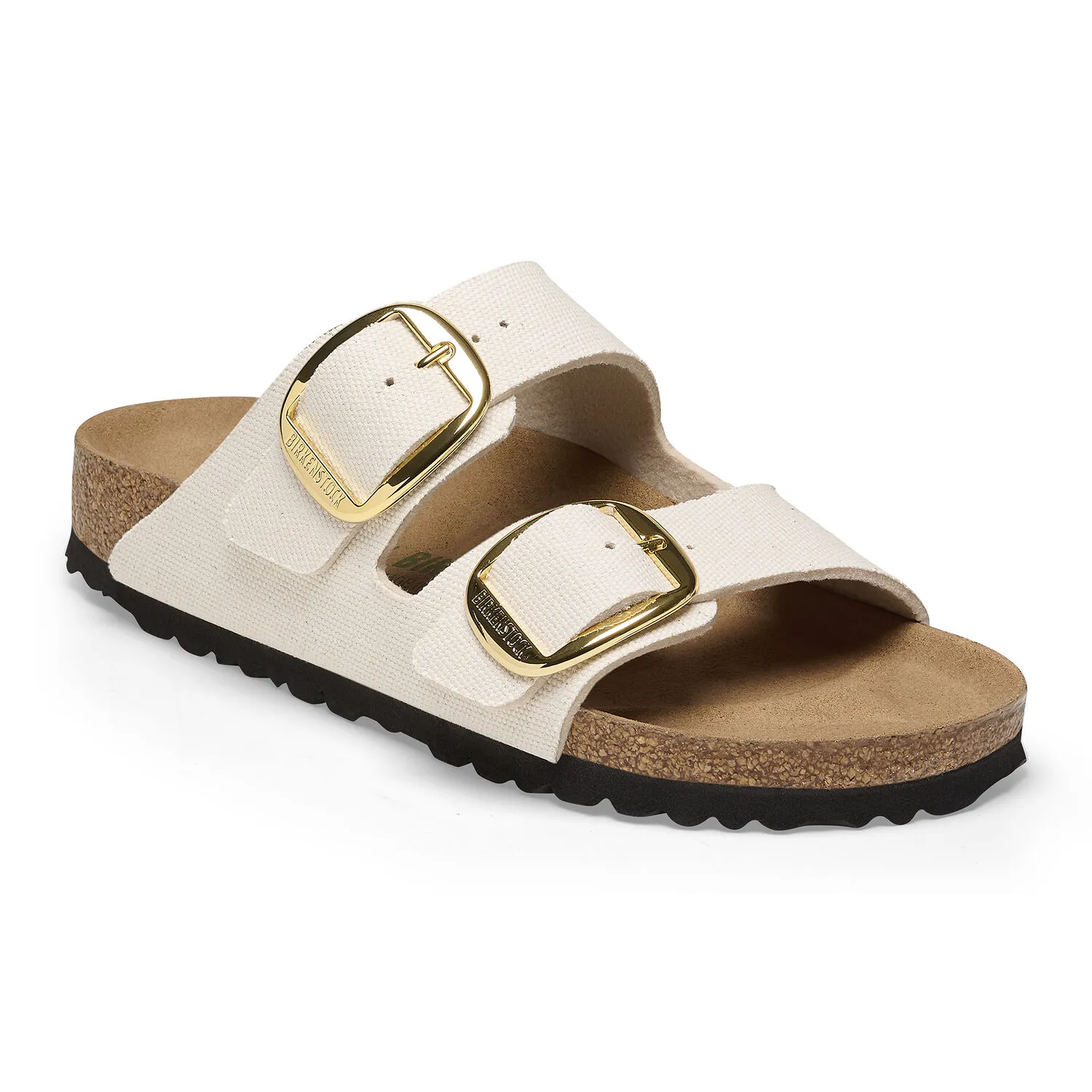 Birkenstock Arizona Vegan Big Buckle Eggshell Canvas Rivet Logo