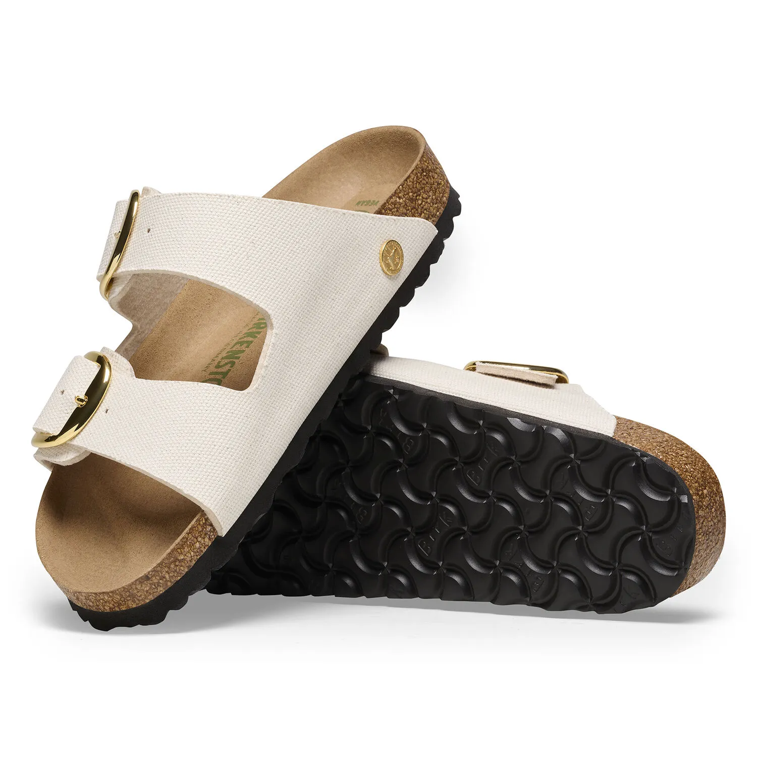 Birkenstock Arizona Vegan Big Buckle Eggshell Canvas Rivet Logo