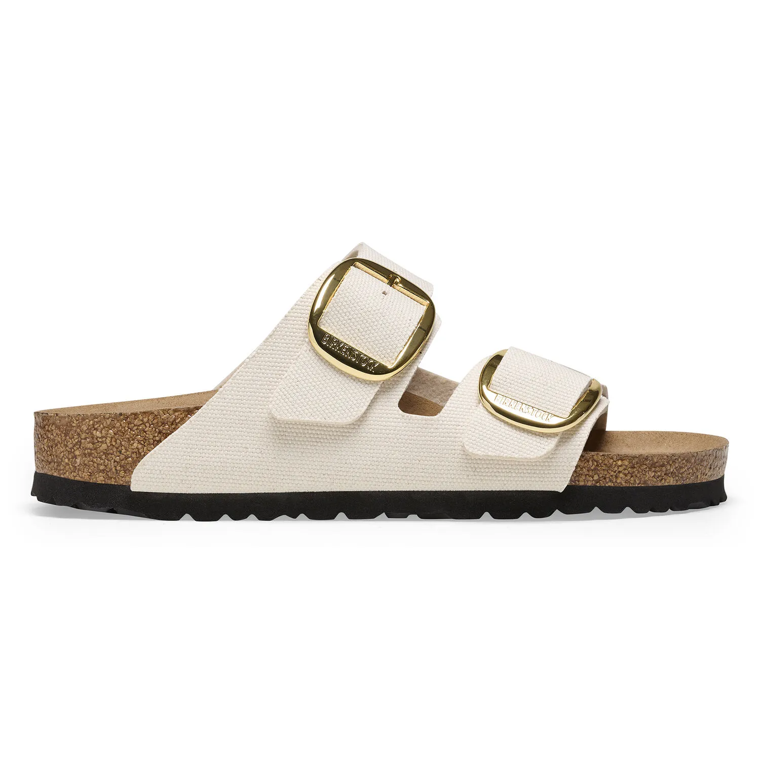 Birkenstock Arizona Vegan Big Buckle Eggshell Canvas Rivet Logo
