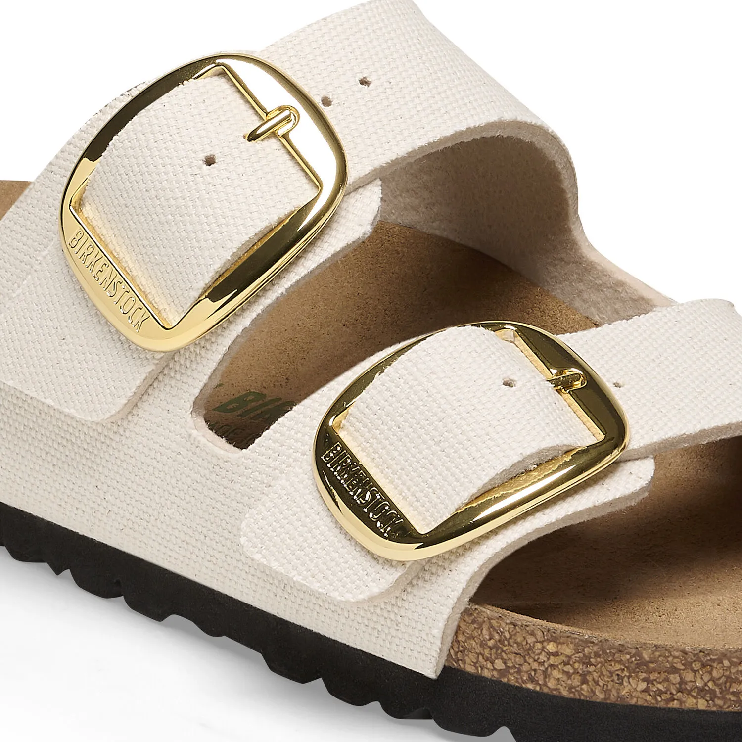 Birkenstock Arizona Vegan Big Buckle Eggshell Canvas Rivet Logo