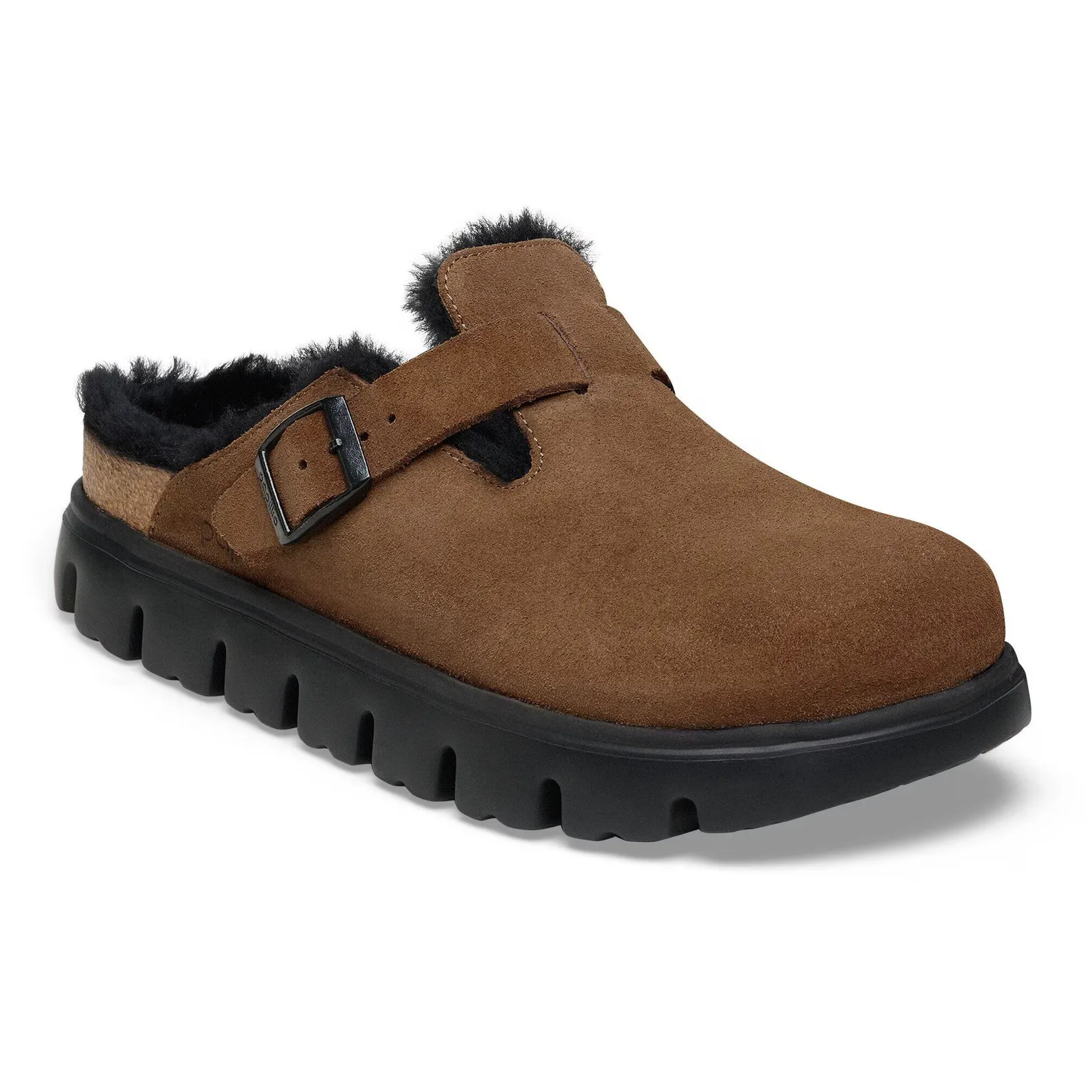 Birkenstock Boston Chunky Shearling Dark Tea Suede/Black