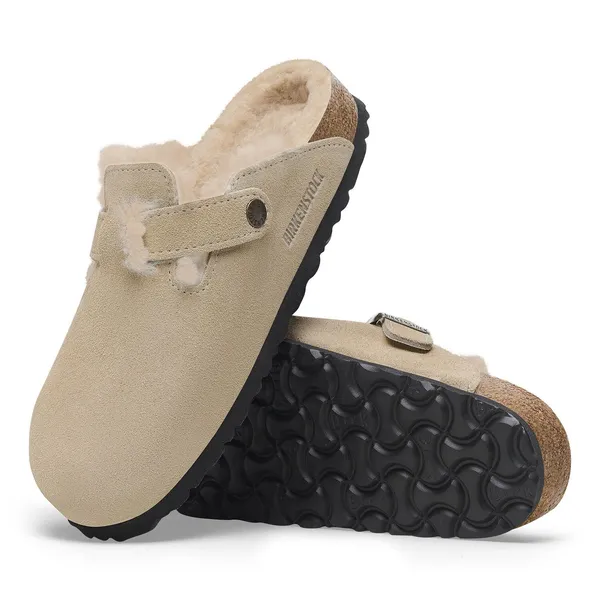Birkenstock Women's Boston Shearling Suede Leather Taupe/Sandcastle
