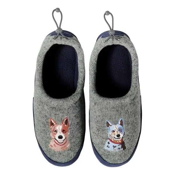 LL BEAN K's Sweater Fleece Slippers FADED SAGE DOGS