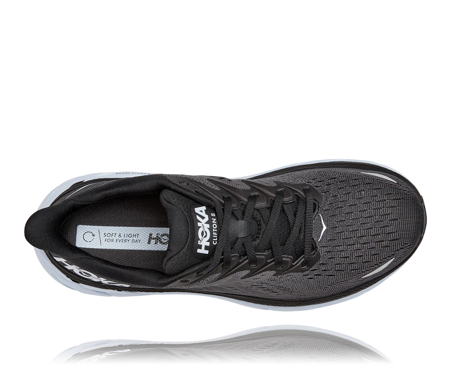 HOKA MENS CLIFTON 8 WIDE BLK/WHITE