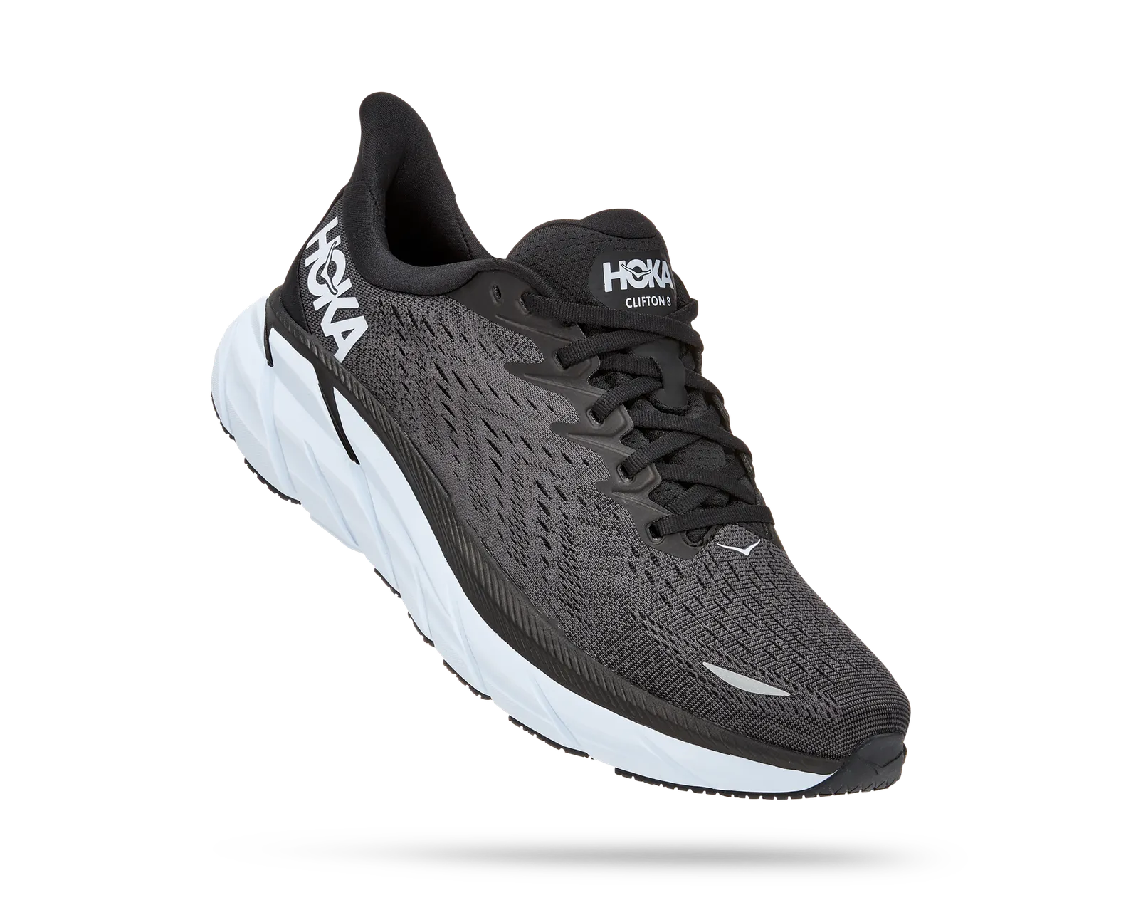 HOKA MENS CLIFTON 8 WIDE BLK/WHITE