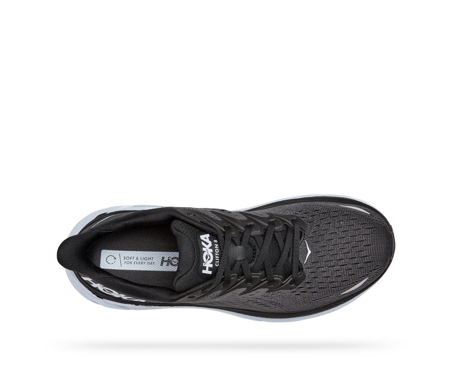 HOKA MENS CLIFTON 8 WIDE BLK/WHITE