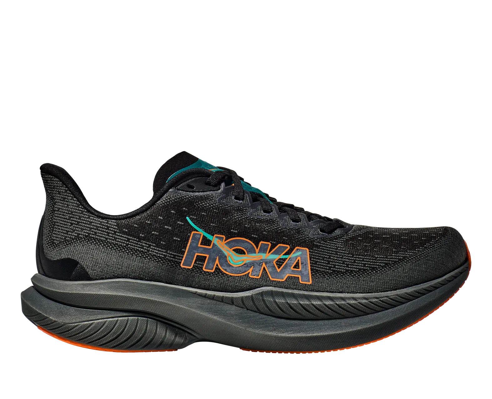 HOKA Men's MACH 6 BLACK / ELECTRIC TANGERINE HOKA Men's MACH 6 BLACK / ELECTRIC TANGERINE