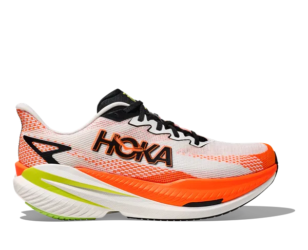 Hoka Men's MACH X 3 WHITE / NEON TANGERINE