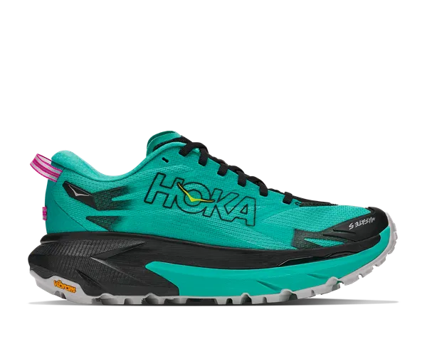 HOKA Women's MAFATE 5 BLACK / ELECTRIC AQUA