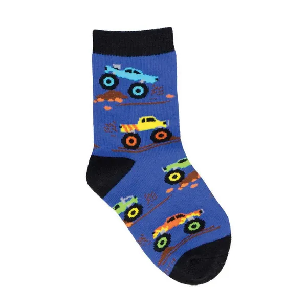 SOCKSMITH DESIGNS K's Cotton Crew Sock BLUE/MONSTER TRUCKS